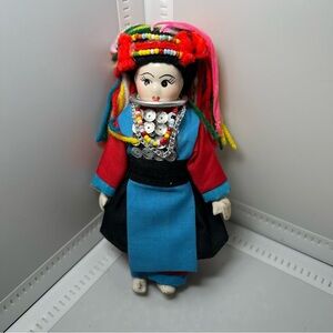 Vintage Thailand Yao Hill Tribal Doll Ornate Porcelain 6” Traditional Costume
